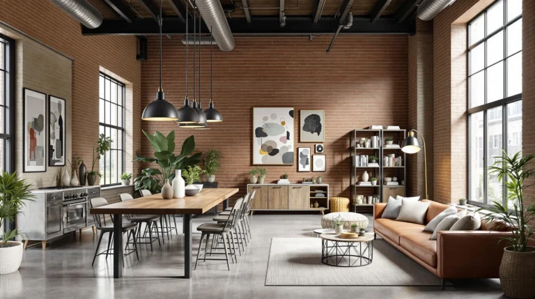 Modern Industrial Interior Design with Exposed Brick Walls and Metal Accents