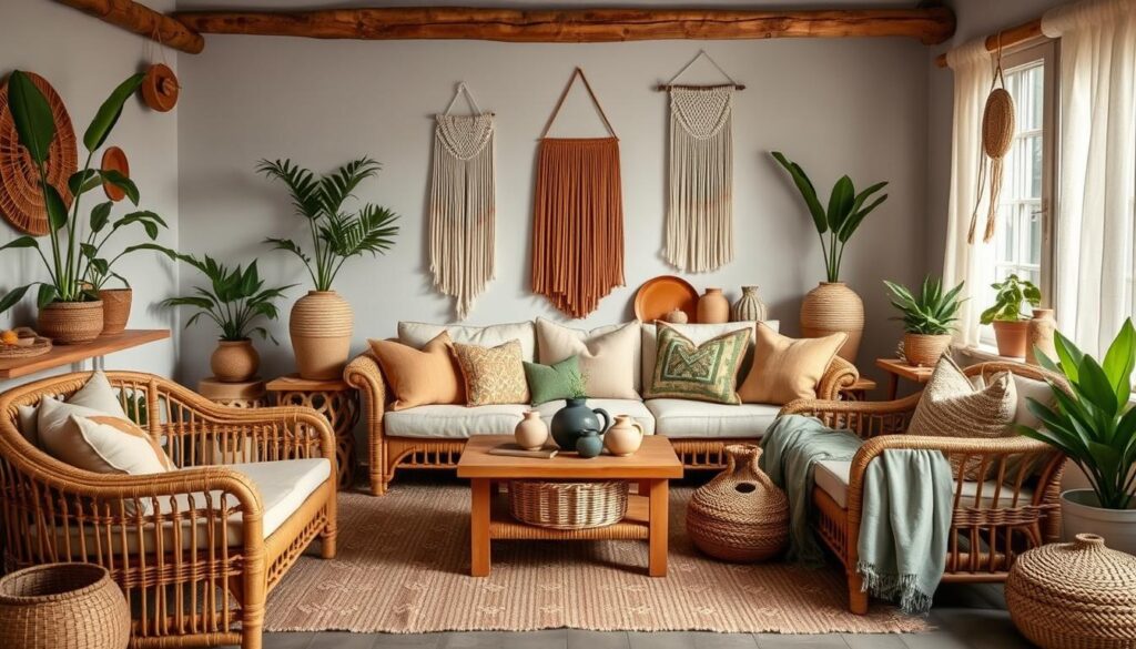 Natural materials and textures in boho decor