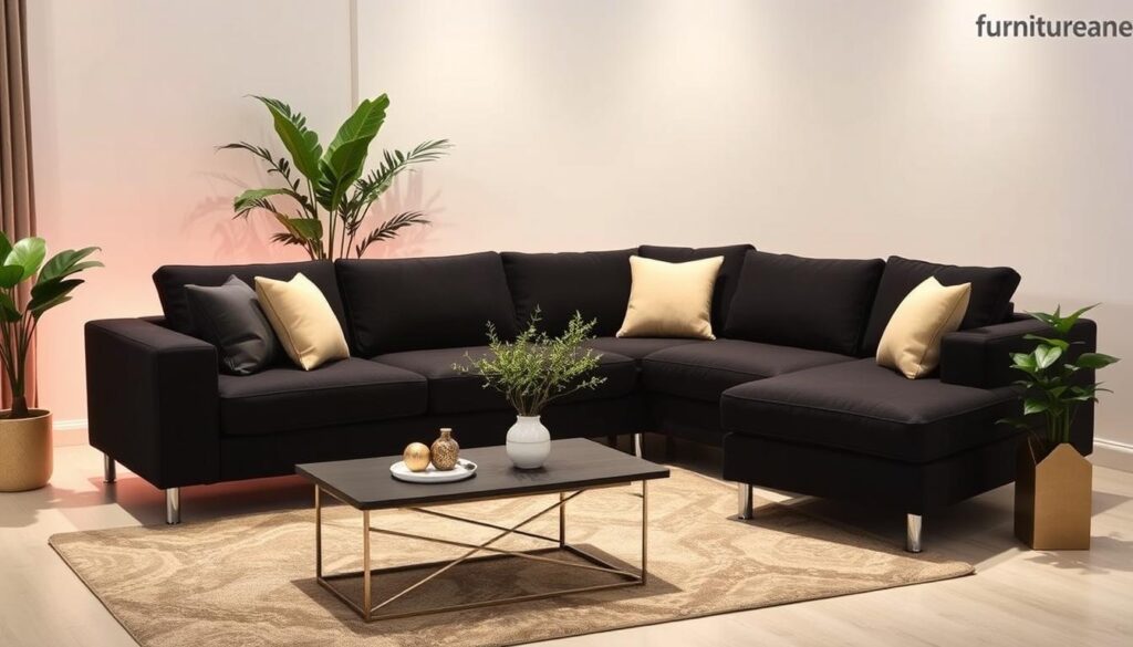 black sectional with chaise