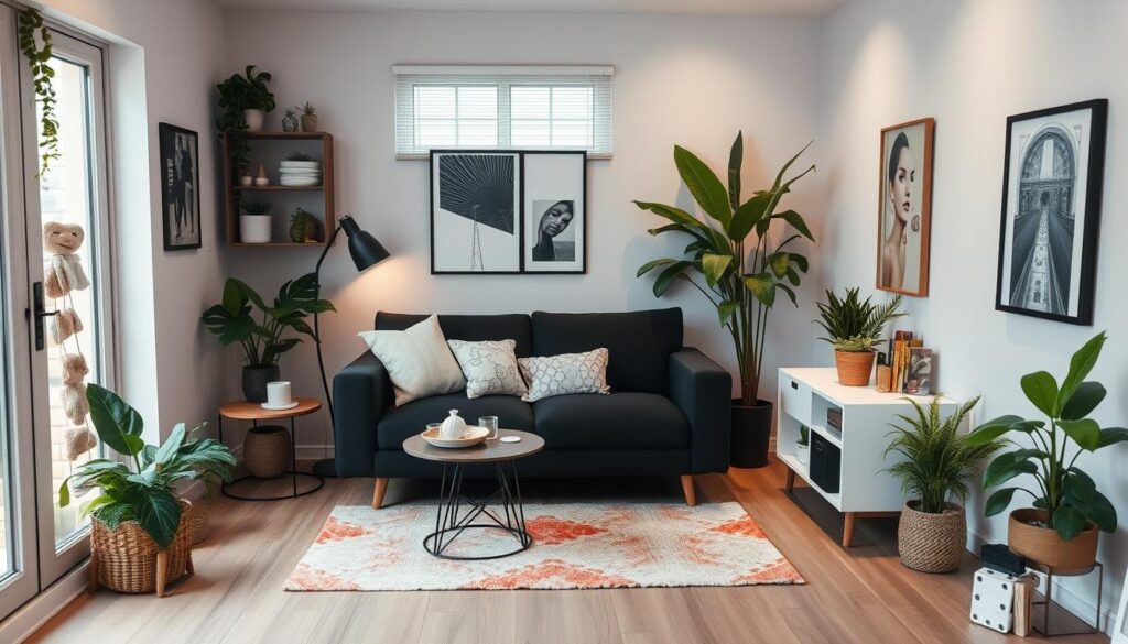 small black sectional in compact spaces