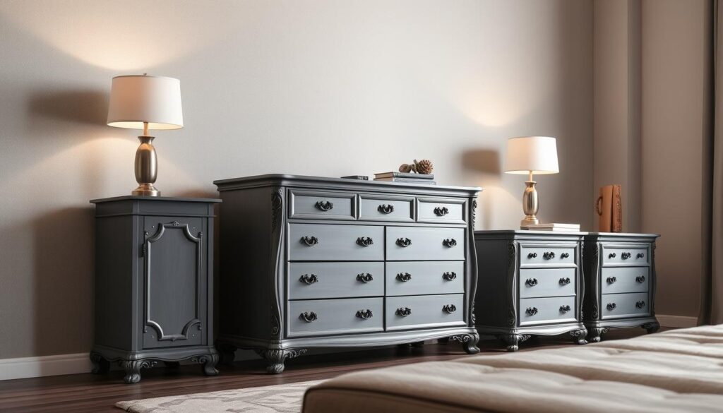 gray dresser and nightstand set